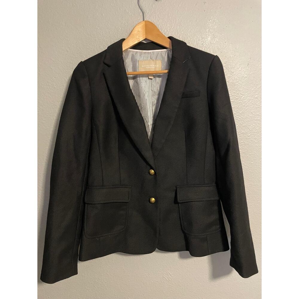 Banana Republic Hacking Jacket Womens 4 Black Wool Elbow Patch Lined Career